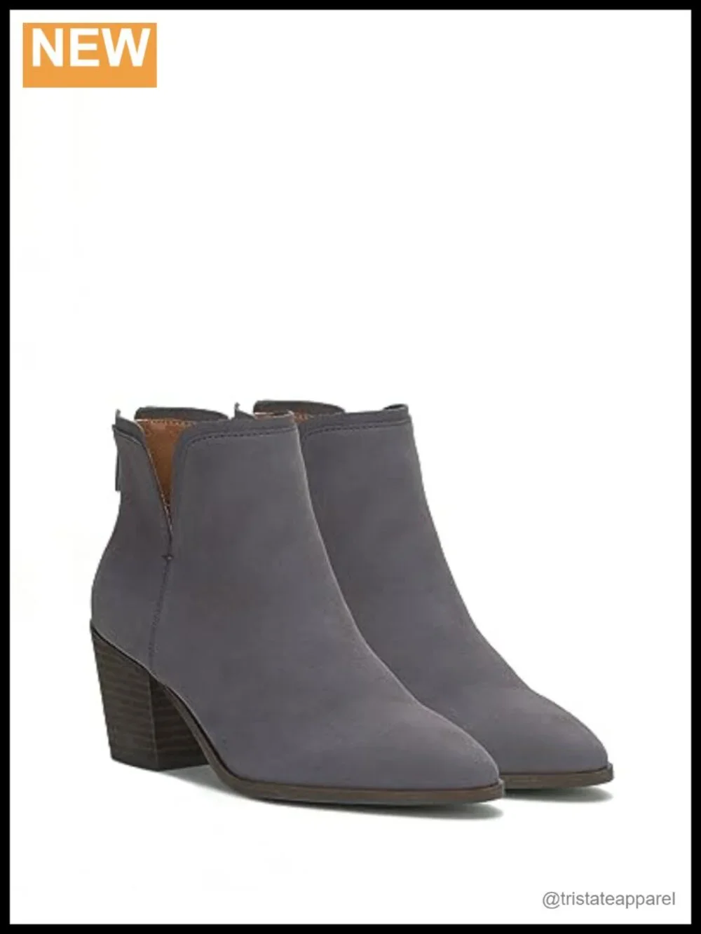Women's Leather Ankle Booties with Side Zipper Stacked Heel